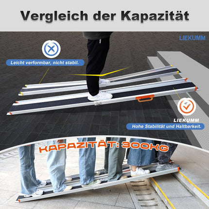 LIEKUMM 2 x 138-244 cm wheelchair ramp, 300 kg load capacity wheelchair ramp for home, steps, curbs, robust telescopic ramp for electric wheelchairs, bicycles