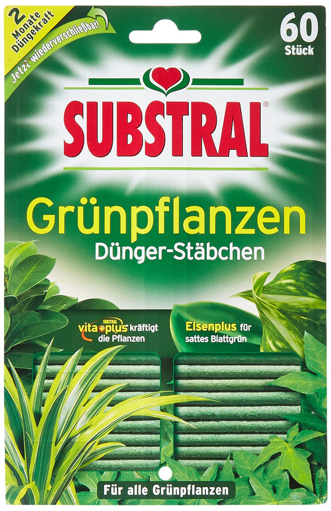 Substral Fertilizer Sticks for Green Plants with Iron Plus and 2 Months Long-Term Effect, 60 Sticks, Green