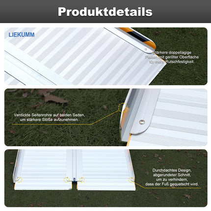 LIEKUMM 60 x 76 cm Foldable Wheelchair Ramp, 450 kg Capacity, Anti-Slip Aluminum Threshold Ramp for Wheelchair Users, Stairs, Doors, Mobility Scooters