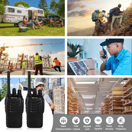 pofung Walkie Talkie Professional Radios PMR446 baofeng Talkies 88E/888S Handheld Toy Radio, Walkie Talkie with LED Flashlight &amp; Headset USB Connection (2 pieces), 94*45*30mm, black