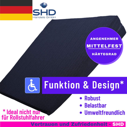 SHD Premium Wedge Cushion Comfortable Seat Cushion - Made in Germany Seat Cushion Office Chair for Relief Seat Wedge Cushion Wheelchair, Office, Car - with Washable Cover, 37x37x7/1 cm Black