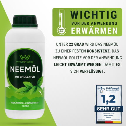 WENDOWERK® Neem Oil [1000ml] - Includes spray bottle and measuring cup - Neem oil with emulsifier for direct application - Neem oil for natural plant care for indoor and outdoor use