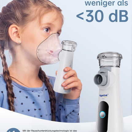 Hygelink Nebulizer Inhaler Set for Children and Adults, Portable Inhaler for Respiratory Diseases, 2H Long Runtime, 30dB Quiet, with Mouthpiece and 2 Masks