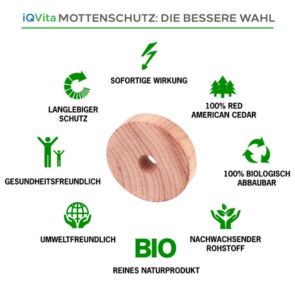 iQVita Natural Cedarwood Moth Repellent – ​​30 Moth Rings – 100% Natural Product – Excellent Moth Repellent for Wardrobes – Organic – Moth Trap – Chemical-Free