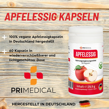 APPLE CIDER VINEGAR CAPSULES vegan with vitamin B6, vitamin B12, folic acid and biotin Primedical 1 x 60 capsules