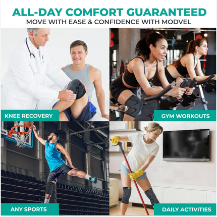 MODVEL knee support set for men and women – stable support during sports, training, fitness, hiking, everyday life – comfortable, skin-friendly, breathable support made of soft nylon-latex fabric