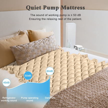 Kyltoor alternating pressure mattress against bedsores Bed pad against bedsores for hospital bed including inflatable air mattress and quiet pump, for the relief of bed sores and for the treatment