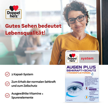 Doppelherz system EYES PLUS VISION + PROTECTION – With vitamin A and the omega-3 fatty acid DHA to contribute to the maintenance of normal vision – 60 capsules