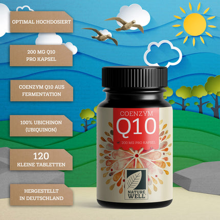 Q10 capsules high-dose 120x with 200mg coenzyme Q10 per capsule, high-quality coenzyme Q10 vegan from fermentation, without unwanted additives, supply for 4 months - NatureWell