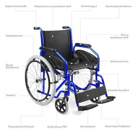 AIESI® Wheelchair Foldable lightweight self-propelled for disabled and elderly people AGILA EVOLUTION, Removable armrests and footrests, Safety belt, Inflation pump, 24-month warranty