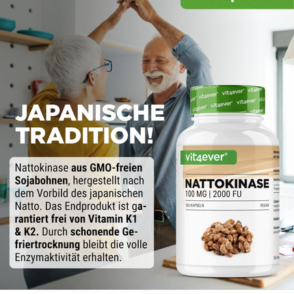 Nattokinase - 365 capsules with 100 mg each (20,000 FU/g) - 12-month supply - Vegan - Non-GMO - No unwanted additives