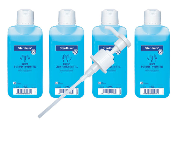4x 500ml bottle Sterillium Hygiene Hand Disinfectant including free mediAID dosing pump