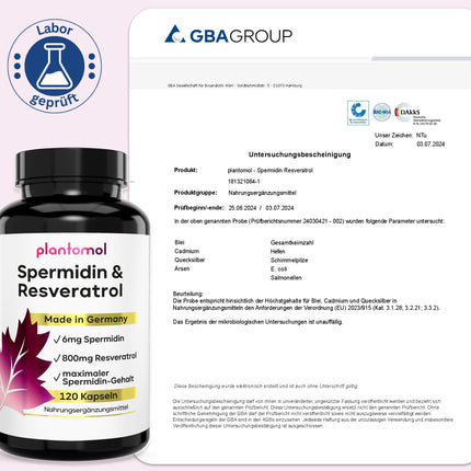 120 Spermidine Capsules High Dose - Spermidine 6mg &amp; 800mg Trans Resveratrol High Dose - Unique Combination - 2 Month Supply