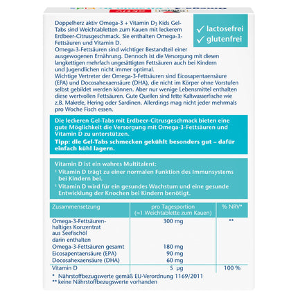 Doppelherz Omega-3 + D3 Kids - Vitamin D is needed for healthy growth and bone development in children - 27 Gel-Tabs