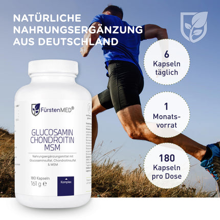 FürstenMED® Glucosamine Chondroitin MSM High Dose + Vitamin C, 180 Capsules as a 4-component complex with Glucosamine, Laboratory Tested &amp; Without Unwanted Additives