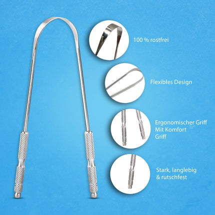 HOKIN Tongue Scraper for Adults Tongue Cleaner Stainless Steel Bad Breath Fight 100% Metal Tongue Scraper Cleaner Men and Women Tongue Brush Oral Hygiene Product (2Pcs Oral Care Pack)