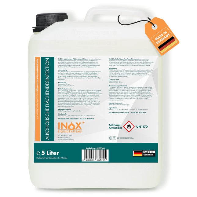 INOX® Surface Disinfectant 5L – Alcohol-based surface disinfectant for all smooth surfaces – Highly effective disinfectant for surfaces