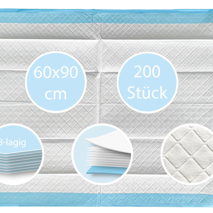 TIGA-MED Medical Underpads 60x90cm | 8-ply | 200 pieces | Training pads | Changing pads for babies | Disposable patient underpads | Incontinence pads | Puppy underpads