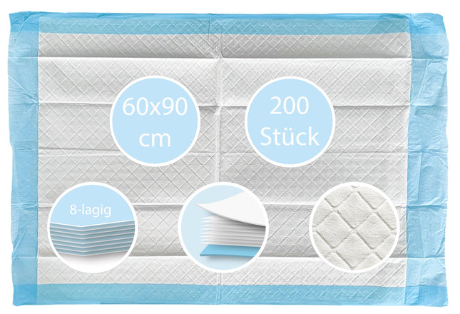 TIGA-MED Medical Underpads 60x90cm | 8-ply | 200 pieces | Training pads | Changing pads for babies | Disposable patient underpads | Incontinence pads | Puppy underpads