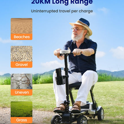 VOCIC D71 Folding Electric Mobility Scooter for Seniors - 21KG, 20KM Carbon Fiber Electric Mobility Scooter with Length-Adjustable Frame up to 150KG, Aircraft Certification, 5-Year Warranty (Silver)