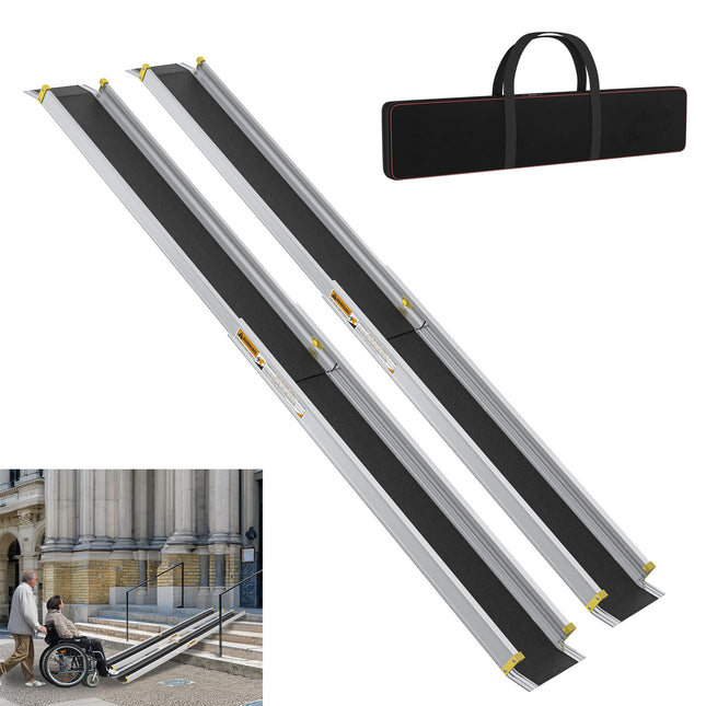 YRHome 2X Telescopic Wheelchair Ramp 107-183cm Adjustable Telescopic Ramp Anti-Slip and Portable Telescopic Ramp up to 300 kg for Manual Wheelchairs Aluminum Ramp for Stairs and Thresholds