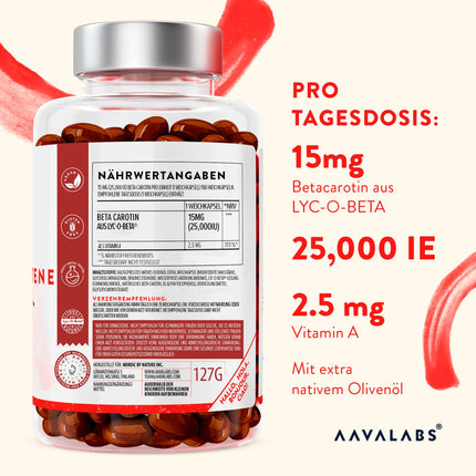 Beta Carotene Capsules High Dose for Tanning 25000 IU Vitamin A High Dose - Beta Carotene Tanning Capsules with Lyc-O-Beta and Extra Virgin Olive Oil for a Radiant Complexion - 180 Softgel Capsules