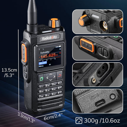 Radioddity GA-5WB IP67 Handheld Two-Way Radio, Long-Range Dual-Band Amateur Radio with APP Programming, Airband, Color Screen, GPS &amp; APRS, USB Rechargeable with 2600mAh Battery