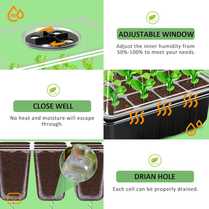 YAUNGEL Indoor Greenhouse Propagator, 10 Pack 120 Cell Mini Greenhouse Propagation Set with Raised Lid, Seedling Starter Trays, Greenhouse Propagation Tray with Lid for Plants, Black