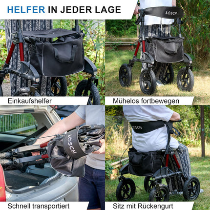 TABAS Rollator foldable &amp; lightweight with seat | Price/performance winner | Outdoor rollator with pneumatic tires, seat &amp; back strap, bag &amp; cane holder | Rollator for seniors | Walking aid from Lösch Reha