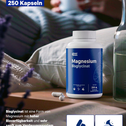 Magnesium bisglycinate 2000 mg - HIGH DOSE, 250 capsules | Premium: Chelated magnesium with high bioavailability for restful sleep, energy, bones and muscles, and concentration.