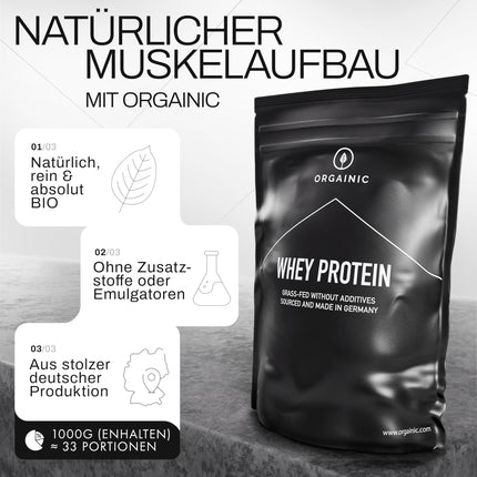 ORGAINIC Organic Vanilla Whey Protein - Certified Organic without Additives - Protein Powder from Germany - Grass-fed - 1000g