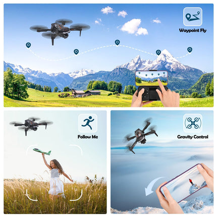 Blumacht Foldable Drone for Kids &amp; Beginners, Wi-Fi FPV Drone with 120° Wide-Angle 1080P HD Camera, One-Button Takeoff/Landing, 360° Flip, Gravity Sensor, Follow Me, Gesture Photo, 2 Batteries