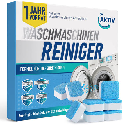 Active 24x Washing Machine Cleaner Tabs extra strong against odor &amp; limescale - Washing machine cleaner with formula for deep cleaning - Washing machine hygiene cleaning 1 year supply