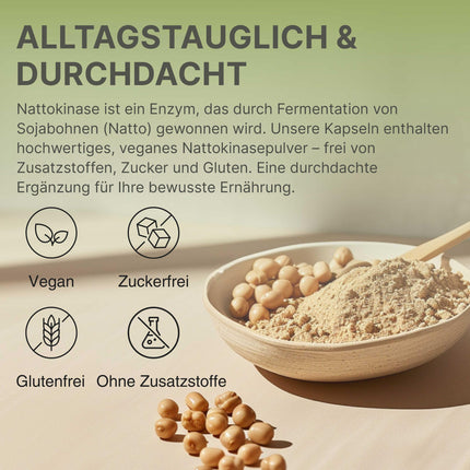 Nattokinase Capsules High Dose 240 Capsules 100 mg each (20,000 FU/g) - 8 Month Supply, Laboratory Tested, Vegan - No Additives - Raibu