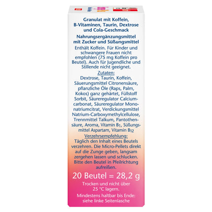 Doppelherz Energy Plus Caffeine + Taurine + B Vitamins DIRECT – With vitamins B1, B5 (pantothenic acid) and B12 to contribute to energy metabolism – 20 sachets
