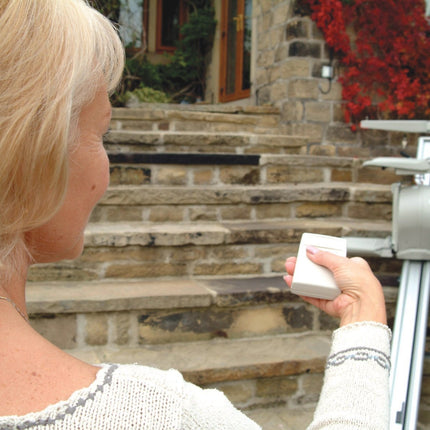 A straight stairlift from Pflanz-Homelift for outdoor use, up to 5 meters long