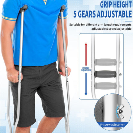 IBVIVIC Forearm Crutches (2 Pack), Large Size, Forearm Crutches Height-Adjustable Crutches for Adults up to 150 kg, Walking Aid Crutches Adjustable Handles, Gray