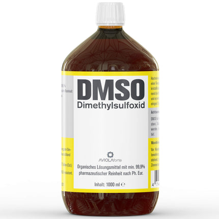 DMSO from AVIOLAforte | Dimethyl sulfoxide with 99.9% pharmaceutical purity from Germany | Brown glass pharmacy bottle | 100ml, 250ml, 500ml, or 1000ml