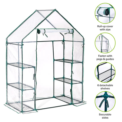 Bramble - Premium Garden Greenhouse with Ground Hooks, 6 Levels &amp; Robust Tarpaulin - Weatherproof, Stable &amp; Easy to Assemble - 195x143x73cm