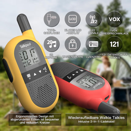 Talkpod F40 Walkie Talkie Kids Adults, Long Range Radio, 16 Channels Walky Talky, Rechargeable with Li-ion Battery, Type-C Charging Cable for House Party Biking Camping Hiking and Adventures