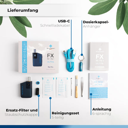 WOLKENKRAFT FX MINI ULTRA Premium Vaporizer - USB-C | Magnetic Slide-In Mouthpiece | Titanium Chamber | Temperature 100-220 °C | Operating Timer 3-5 Min. | 100% Convection *Night Blue*
