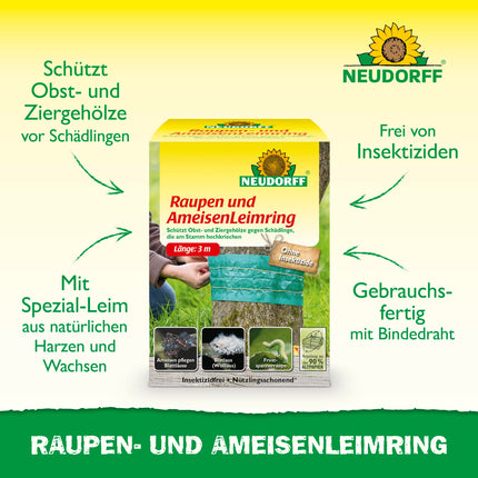 Neudorff Caterpillar and Ant Glue Ring – Protects fruit and ornamental trees against pests that crawl up the trunk, highly adhesive and insecticide-free, 3 m, Green