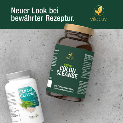 VITACTIV Colon Cleanse Ultra - 100 Capsules, Vegan - Normal Digestion - Natural Fiber - Psyllium Husk Capsules with Aloe Vera, Fennel Seed, Dandelion Herb, Burdock Root, Calcium &amp; D3