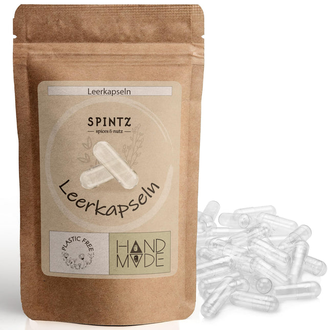 SPINTZ Vegan HPMC Empty Capsules Size 00 (250 pcs.) | Independently laboratory tested | Plastic-free &amp; sustainably packaged | 100% plant-based cellulose, non-GMO, allergen-free, transparent
