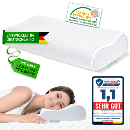 EcoSchlaf® Orthopedic Pillow 2025 Premium Neck Support Pillow – Certified – Side Sleeper Pillow Neck Pillow Made of Soft Memory Foam – Ergonomic Pillow – Neck Pain – Height Adjustable
