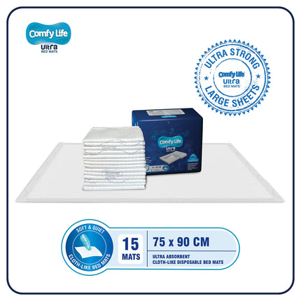 Comfy Life Ultra Bed Pads – Premium Luxury Disposable Incontinence Bed Pads – 75 x 90 cm – Large Sheets (15 Pack)