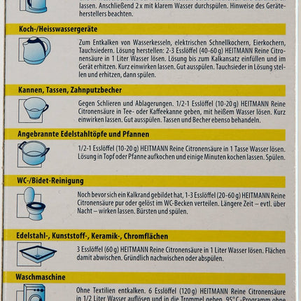 Pure citric acid powder from Heitmann 8 packs of 375g each