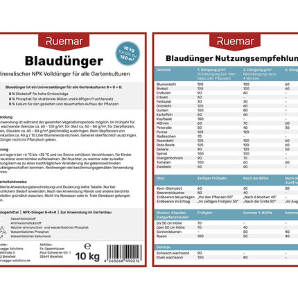 Ruemar Blue Fertilizer NPK Fertilizer for Plants 10 kg Universal Long-Term Fertilizer Fruit and Vegetables Flowers 8 8 8 Organic Plant Fertilizer Houseplants