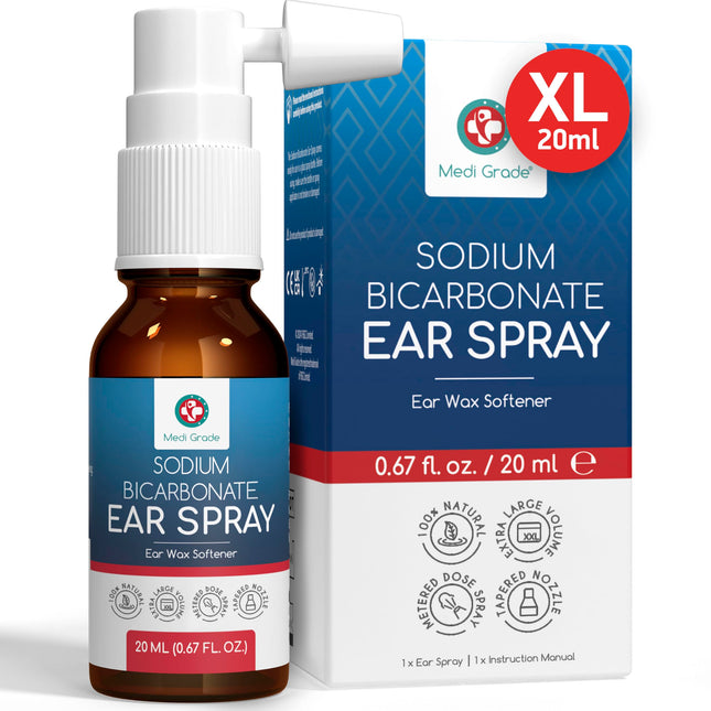 Medi Grade Earwax Remover Spray – Natural Sodium Bicarbonate Ear Cleaner Spray for Blocked Ears, Earwax Removal – 20ml Bottle with Over 50 Ear Sprays for Easy Application