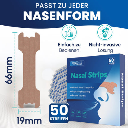 grandat® nasal strips for snoring (50 pack) premium nasal strips for extra hold for sports &amp; better sleep quality, better breathing with nasal congestion, nasal strips for snoring